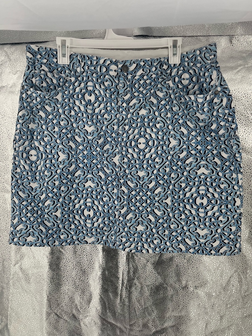 Croft & Barrow Womens 16 Blue Geometric Print Stretch Cotton Skort Shorts Artsy